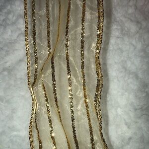 Gold Glitter Striped Holiday Ribbon with wired edge, 2.5” x 80’, New